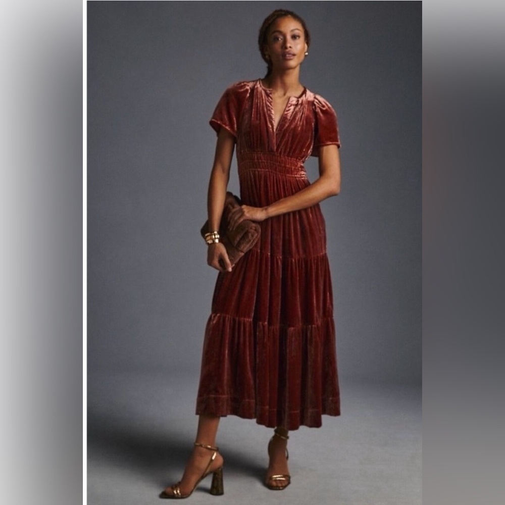 Anthropologie Rust The Somerset Maxi Dress in Velvet